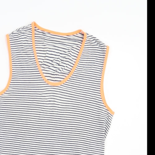 Dunnes Stores Womens White Striped Cotton Basic Tank Size S Scoop Neck