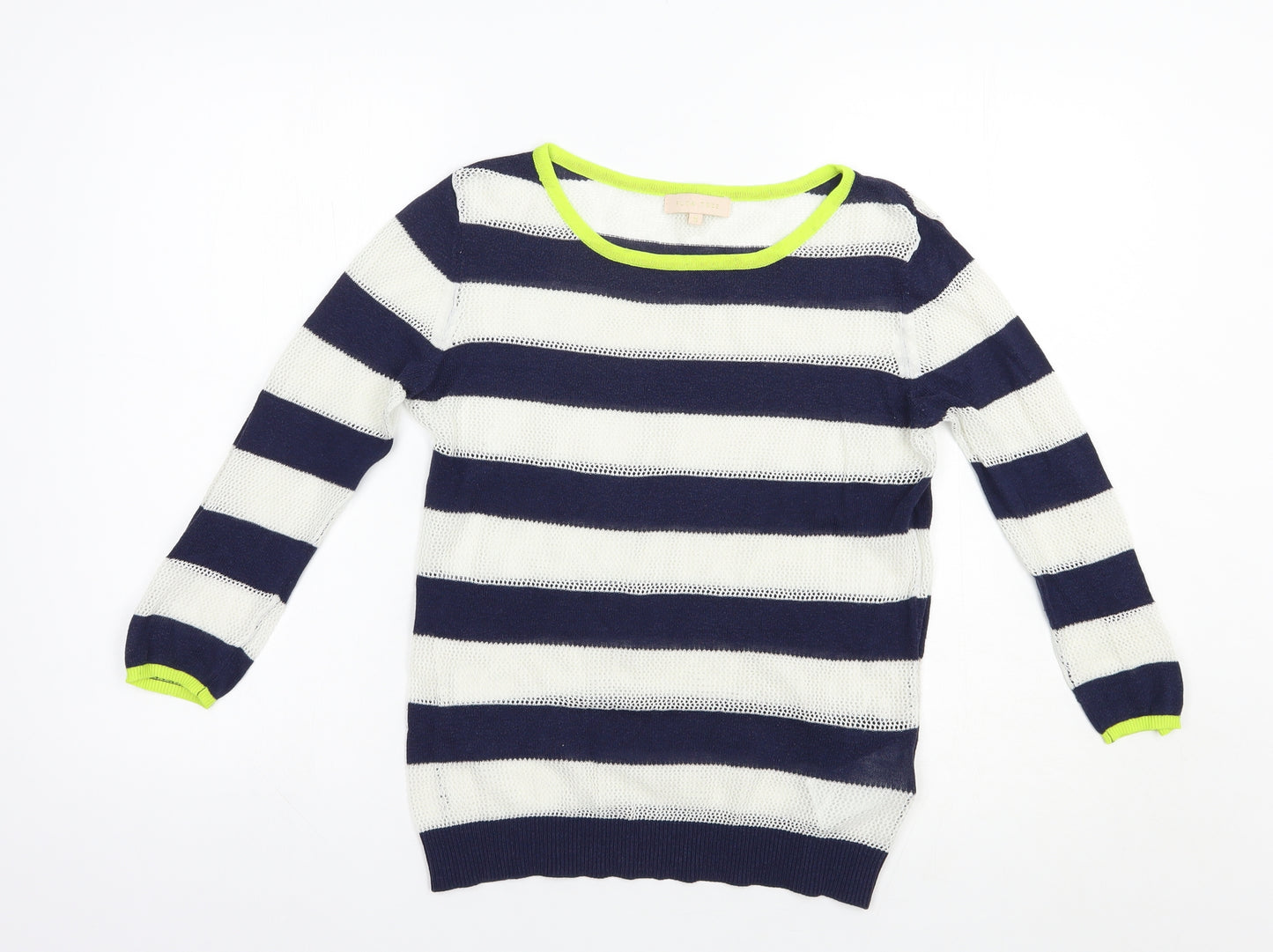 Plum Tree Womens Blue Boat Neck Striped Acrylic Pullover Jumper Size S