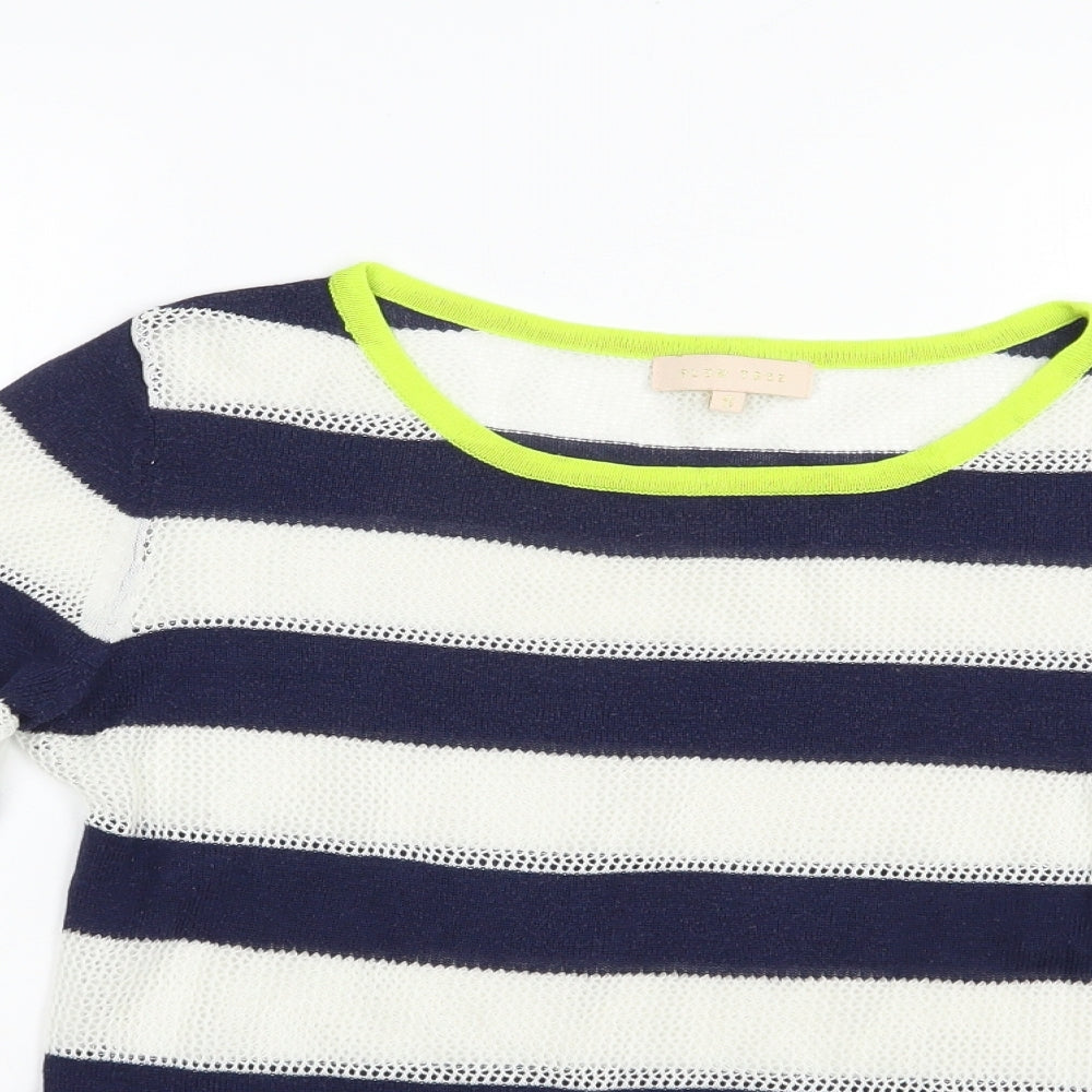 Plum Tree Womens Blue Boat Neck Striped Acrylic Pullover Jumper Size S