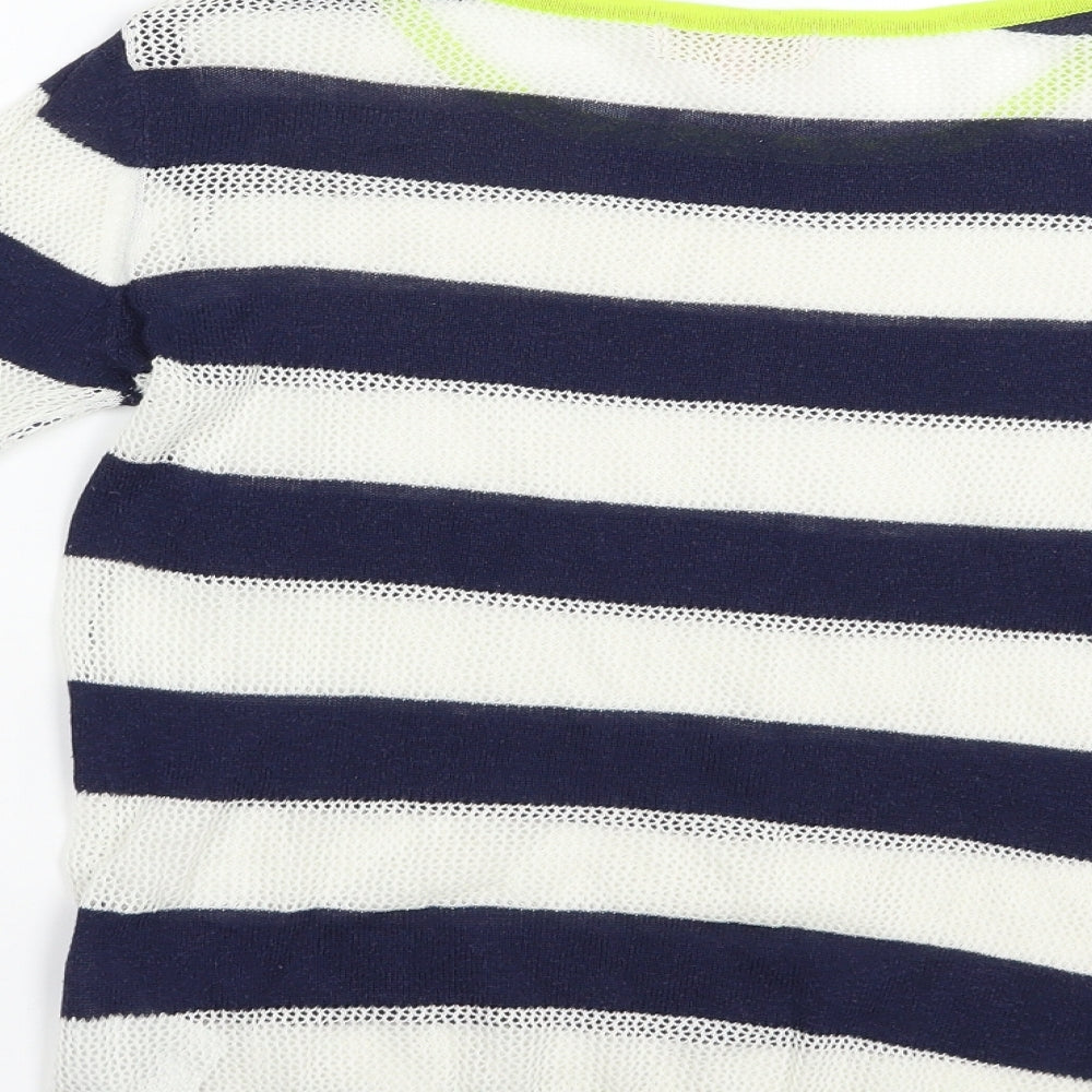 Plum Tree Womens Blue Boat Neck Striped Acrylic Pullover Jumper Size S