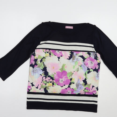 SaSa Womens Blue Boat Neck Floral Acrylic Pullover Jumper Size M