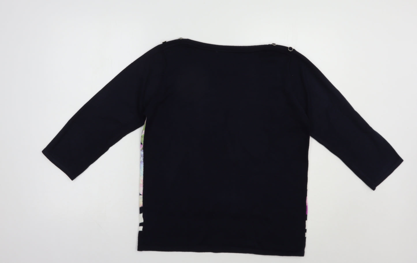 SaSa Womens Blue Boat Neck Floral Acrylic Pullover Jumper Size M