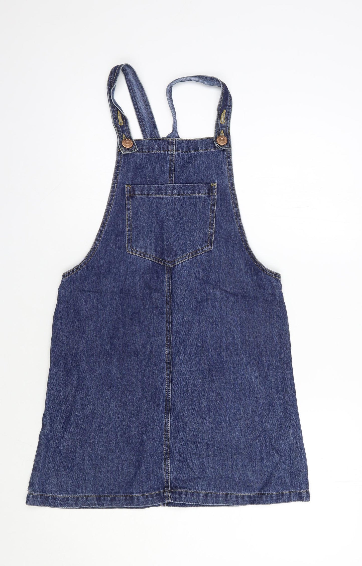 Dunnes Stores Womens Blue  Cotton Pinafore/Dungaree Dress  Size S  Square Neck Button