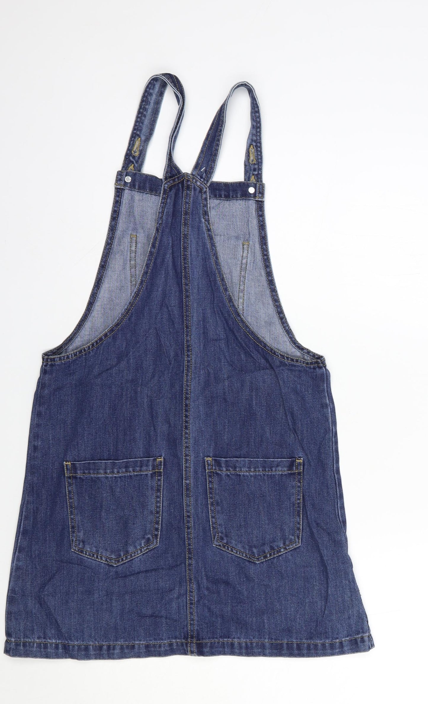 Dunnes Stores Womens Blue  Cotton Pinafore/Dungaree Dress  Size S  Square Neck Button