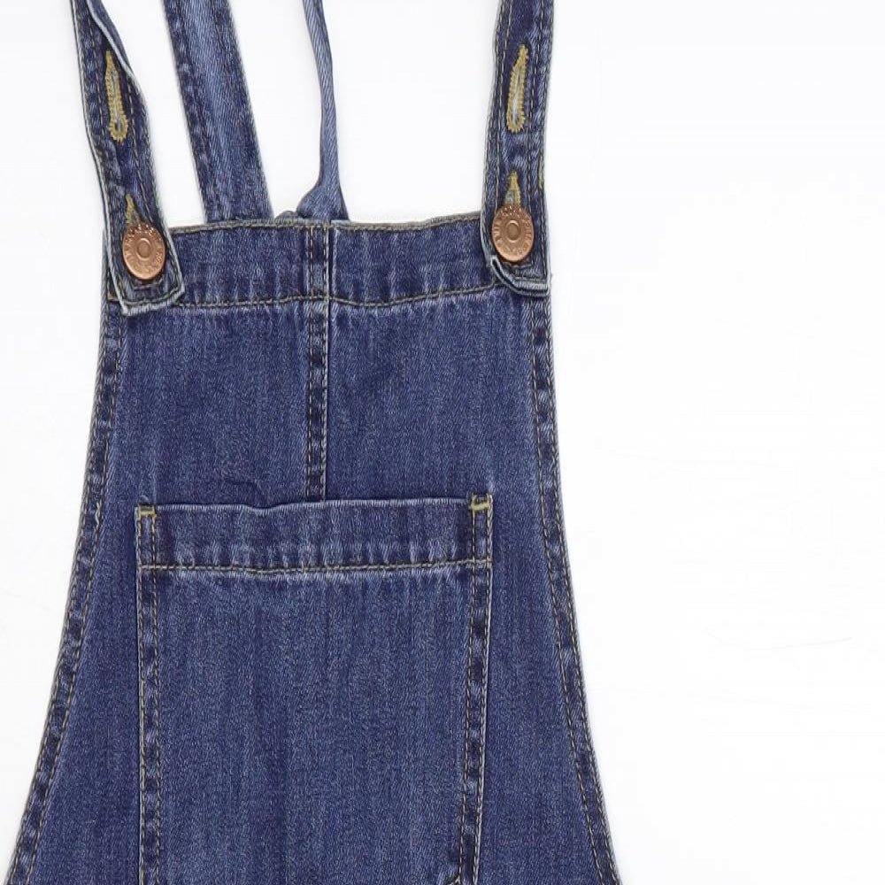 Dunnes Stores Womens Blue  Cotton Pinafore/Dungaree Dress  Size S  Square Neck Button