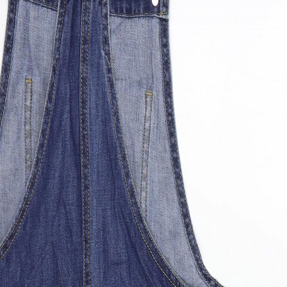 Dunnes Stores Womens Blue  Cotton Pinafore/Dungaree Dress  Size S  Square Neck Button