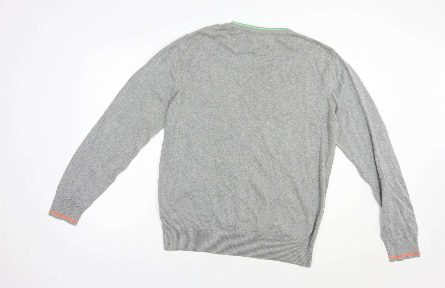 NEXT Mens Grey V-Neck  Cotton Pullover Jumper Size L