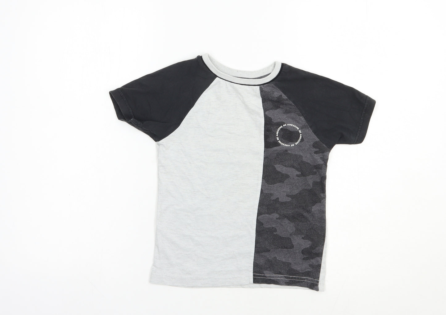 George Boys Grey Colourblock Cotton Basic T-Shirt Size 5-6 Years Crew Neck Pullover