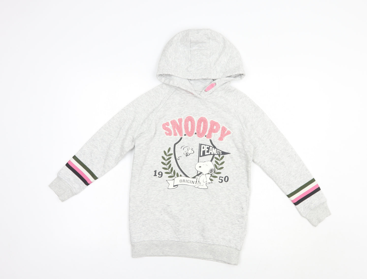 Marks and Spencer Girls Grey  Cotton Pullover Hoodie Size 7-8 Years  Pullover - Snoopy
