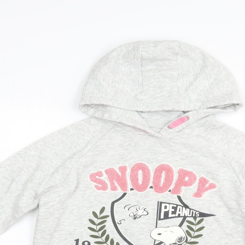 Marks and Spencer Girls Grey  Cotton Pullover Hoodie Size 7-8 Years  Pullover - Snoopy