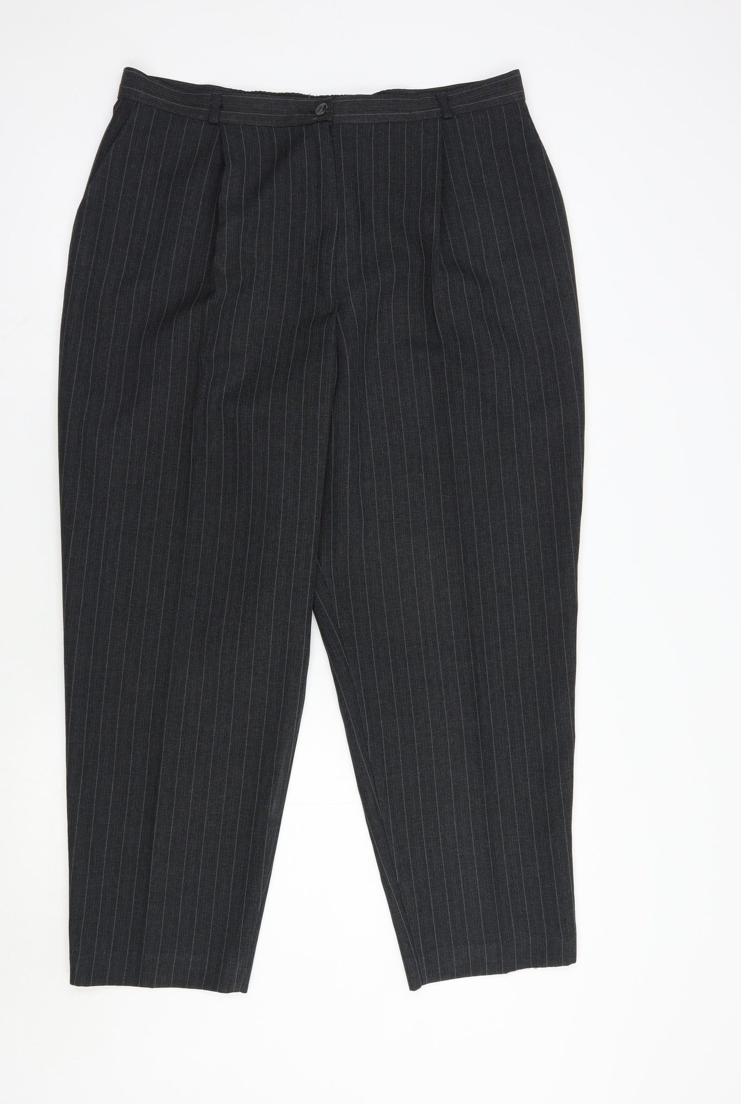 Marks and Spencer Womens Grey Striped Polyester Dress Pants Trousers Size 20 L27 in Regular Button