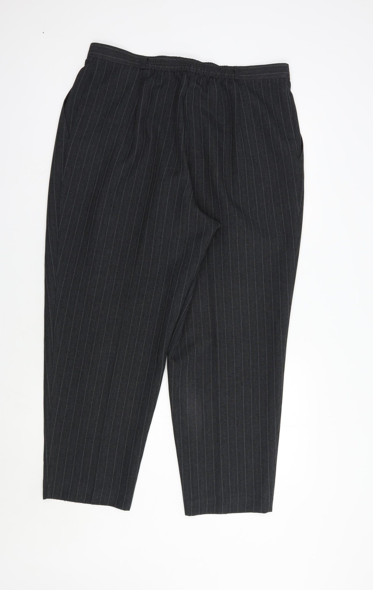 Marks and Spencer Womens Grey Striped Polyester Dress Pants Trousers Size 20 L27 in Regular Button