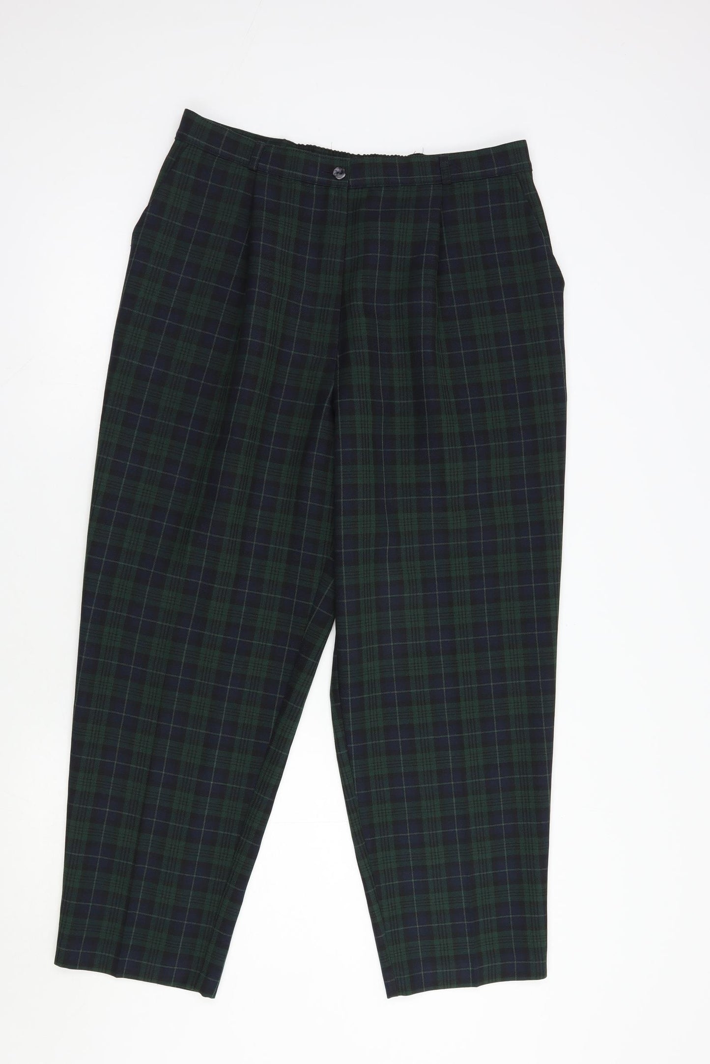 Marks and Spencer Womens Green Plaid Polyester Dress Pants Trousers Size 18 L28 in Regular Button