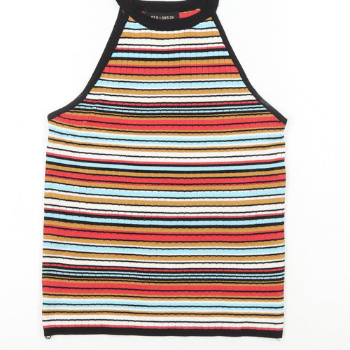 QED London Womens Multicoloured Striped Viscose Basic Tank Size S Crew Neck