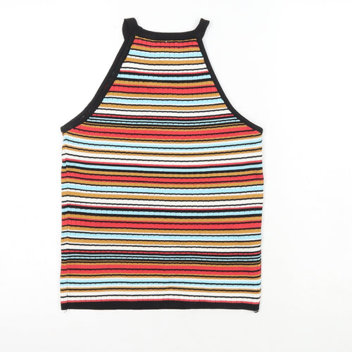 QED London Womens Multicoloured Striped Viscose Basic Tank Size S Crew Neck