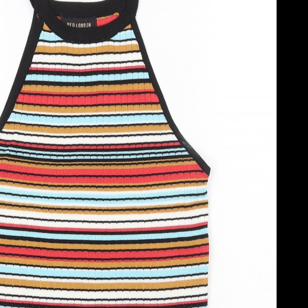 QED London Womens Multicoloured Striped Viscose Basic Tank Size S Crew Neck
