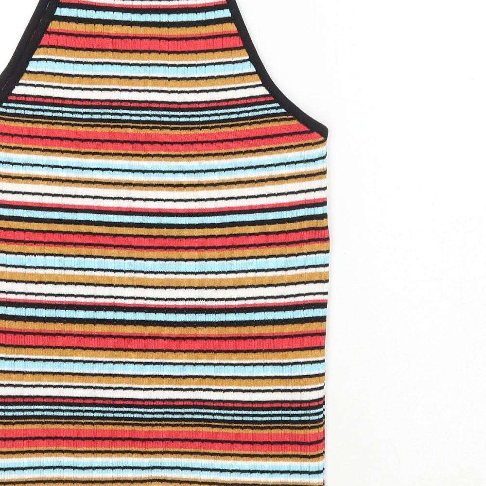 QED London Womens Multicoloured Striped Viscose Basic Tank Size S Crew Neck