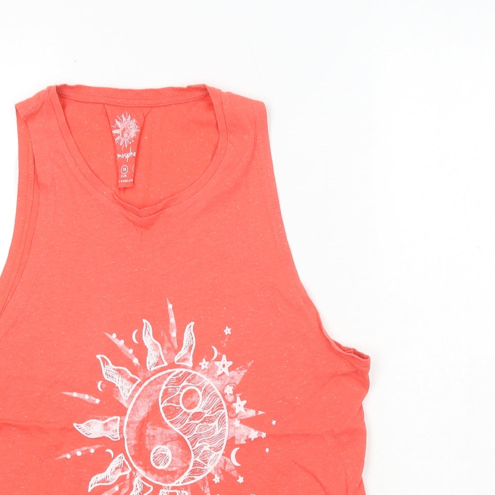 Atmosphere Womens Orange  Cotton Basic Tank Size 8 Crew Neck - Sun