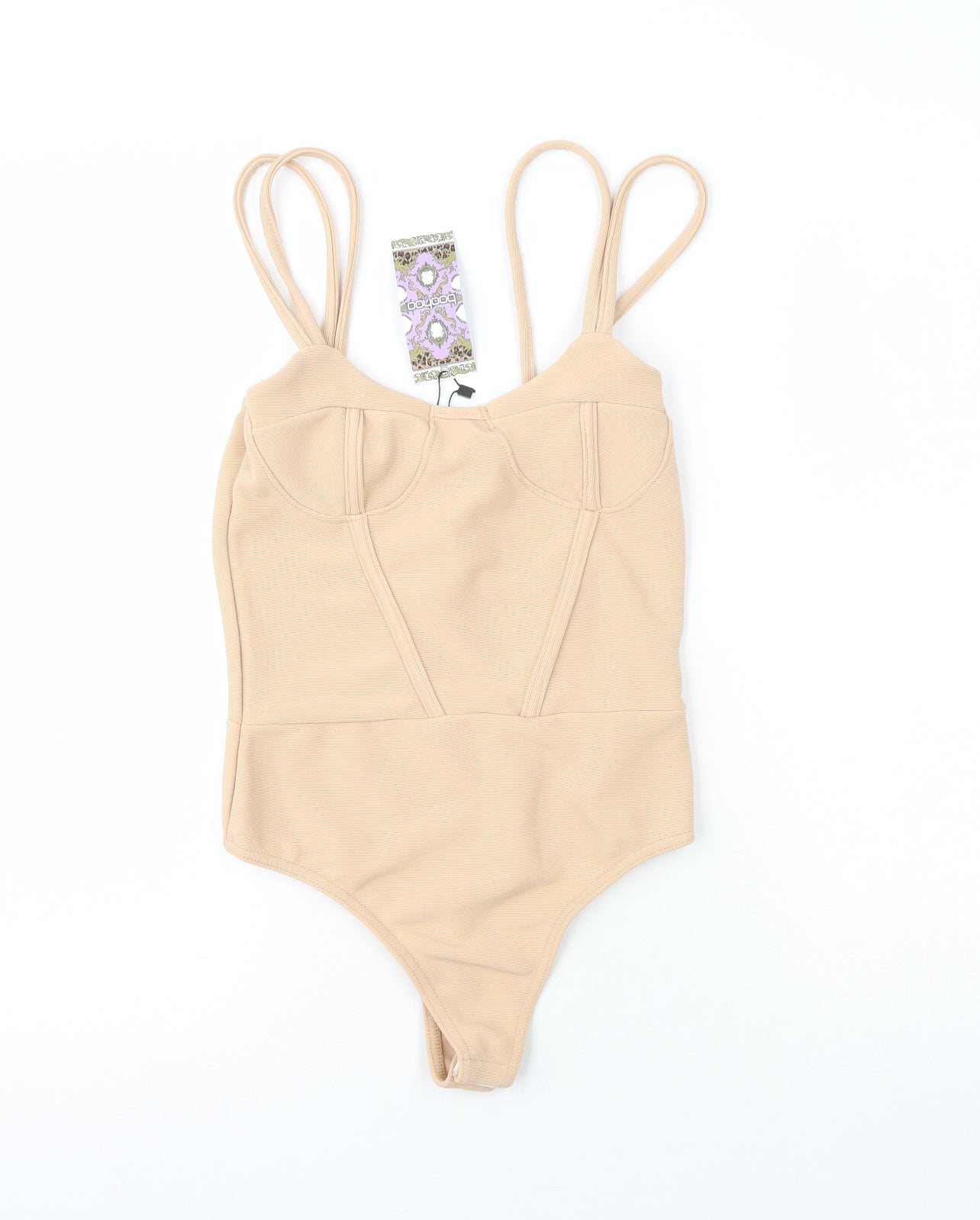 Boohoo Womens Beige  Polyester Bodysuit One-Piece Size 8