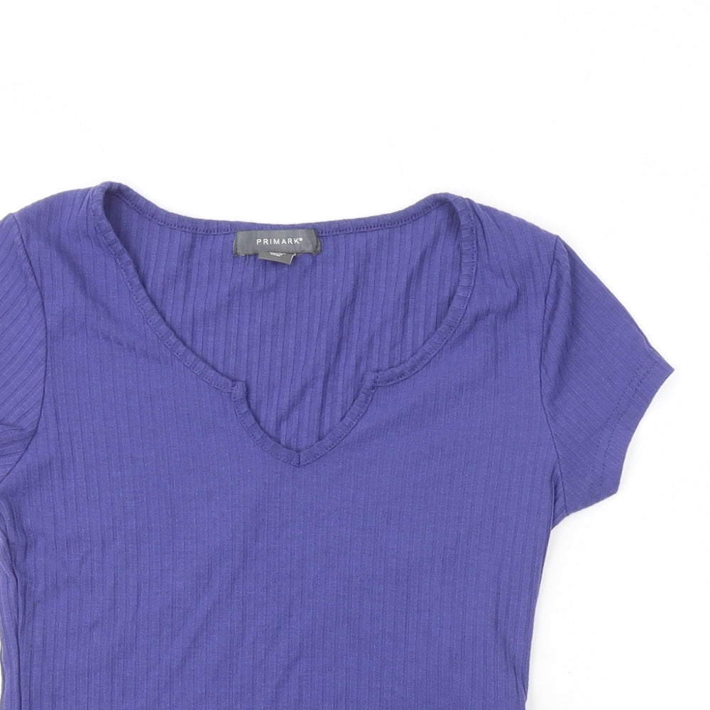 Primark Womens Purple  Polyester Basic T-Shirt Size S V-Neck
