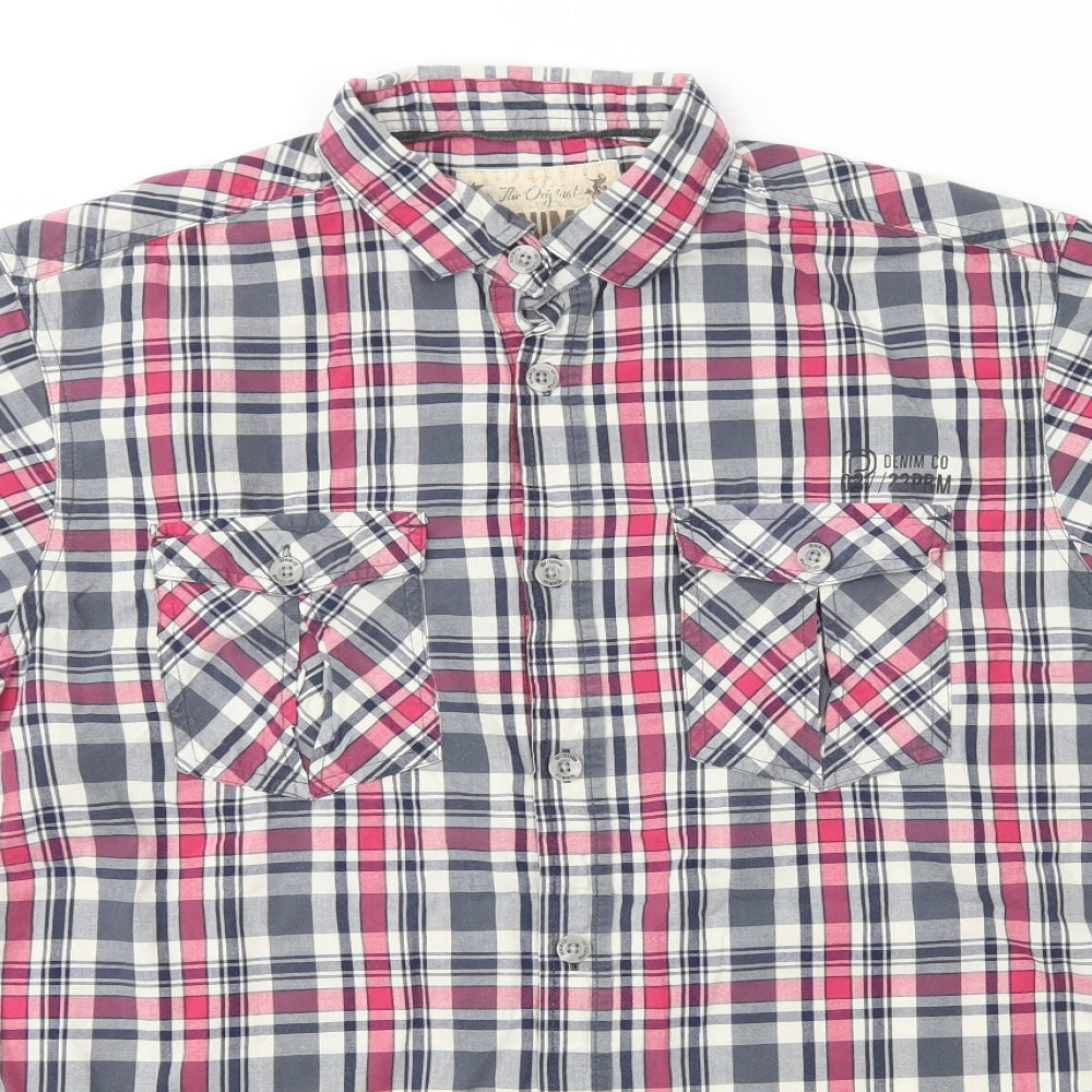 DenimCo  Mens Multicoloured Plaid Cotton  Button-Up Size L Collared