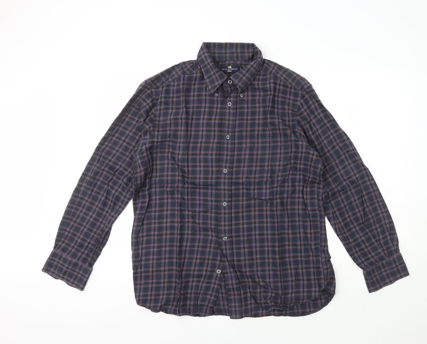 Marks and Spencer Mens Purple Plaid Cotton  Button-Up Size M Collared