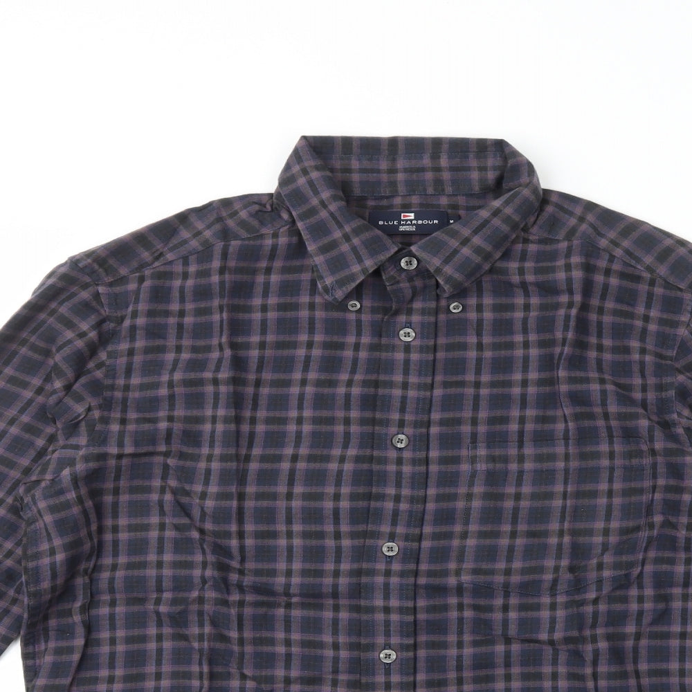 Marks and Spencer Mens Purple Plaid Cotton  Button-Up Size M Collared