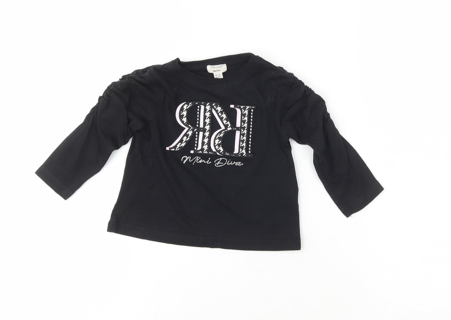 River Island Girls Black  100% Cotton Pullover Casual Size 6-9 Months Crew Neck  - Mini Diva