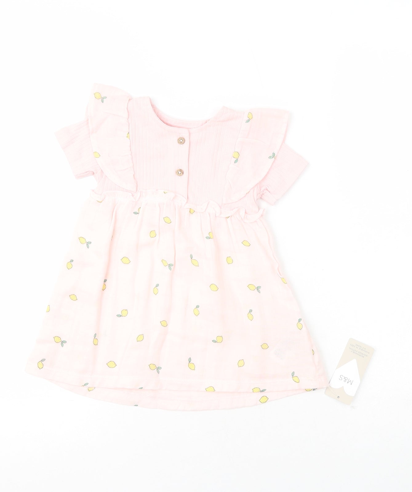 Marks and Spencer Girls Pink  100% Cotton Fit & Flare  Size 6-9 Months  Crew Neck