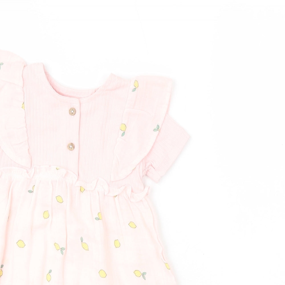 Marks and Spencer Girls Pink  100% Cotton Fit & Flare  Size 6-9 Months  Crew Neck
