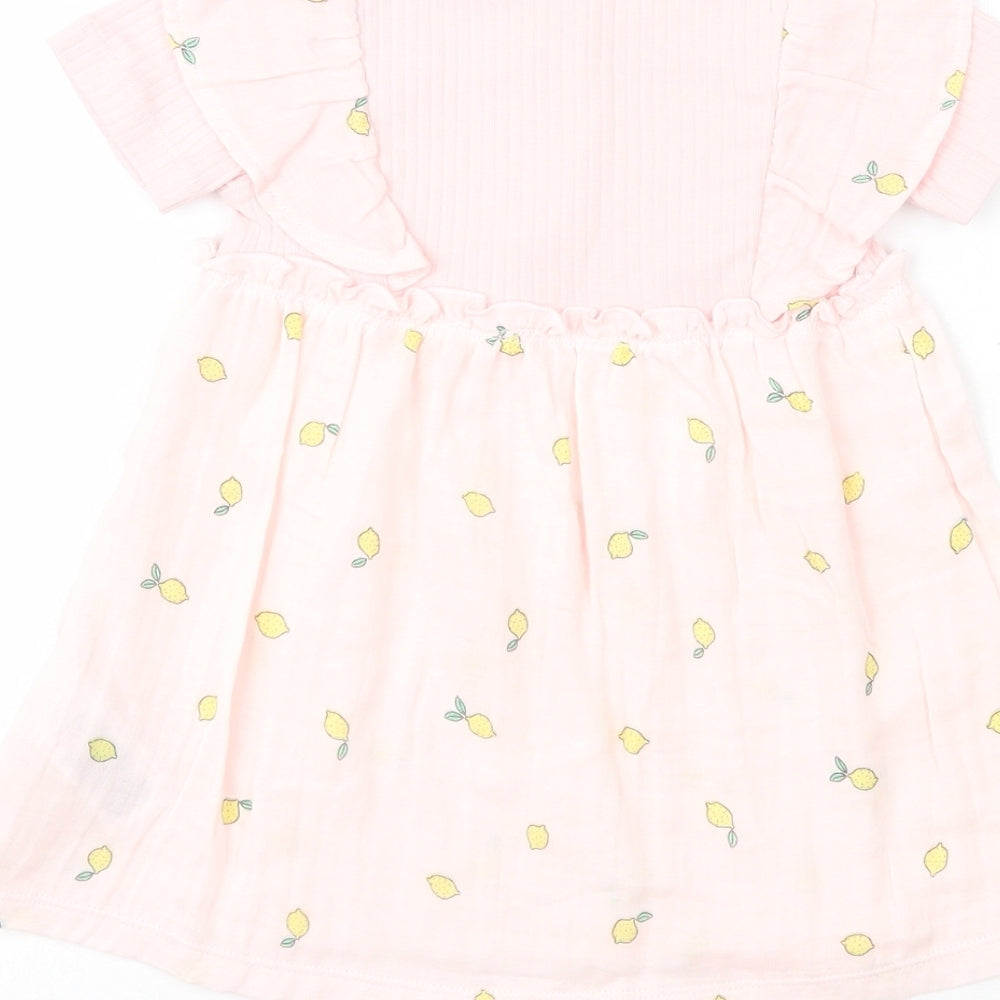 Marks and Spencer Girls Pink  100% Cotton Fit & Flare  Size 6-9 Months  Crew Neck