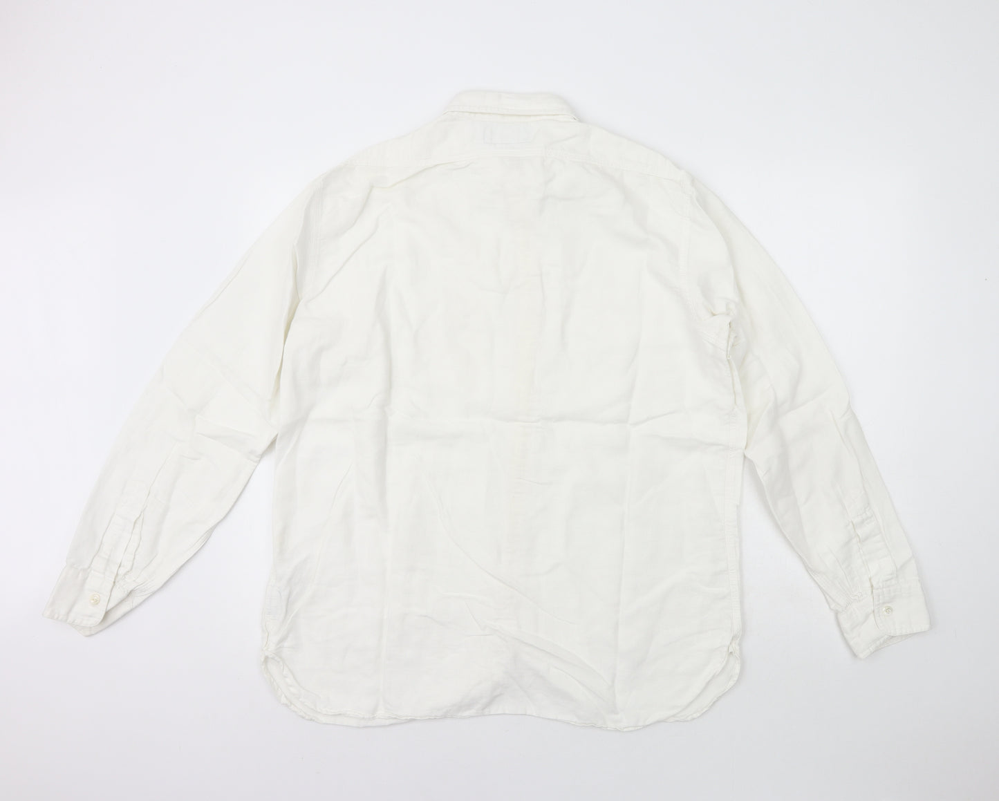 Ralph Lauren Mens White  Linen  Button-Up Size L Collared