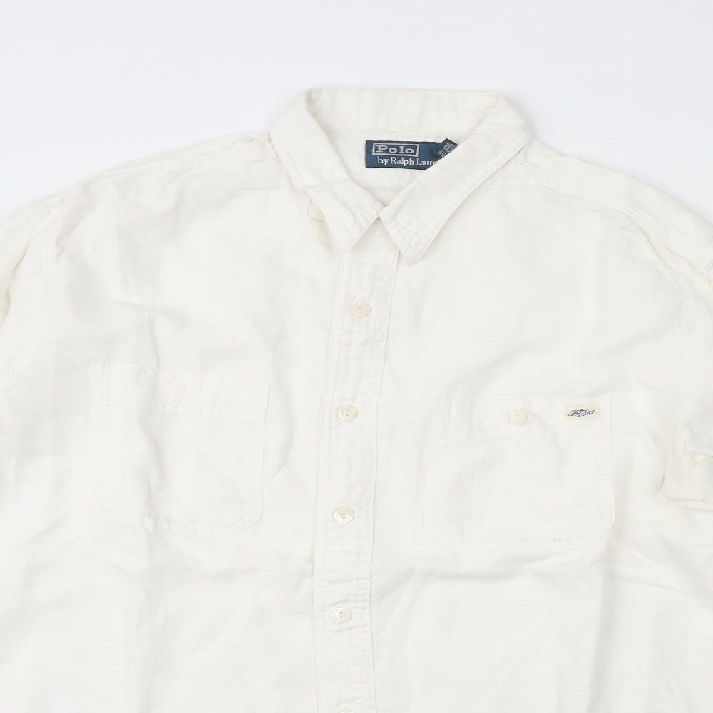 Ralph Lauren Mens White  Linen  Button-Up Size L Collared