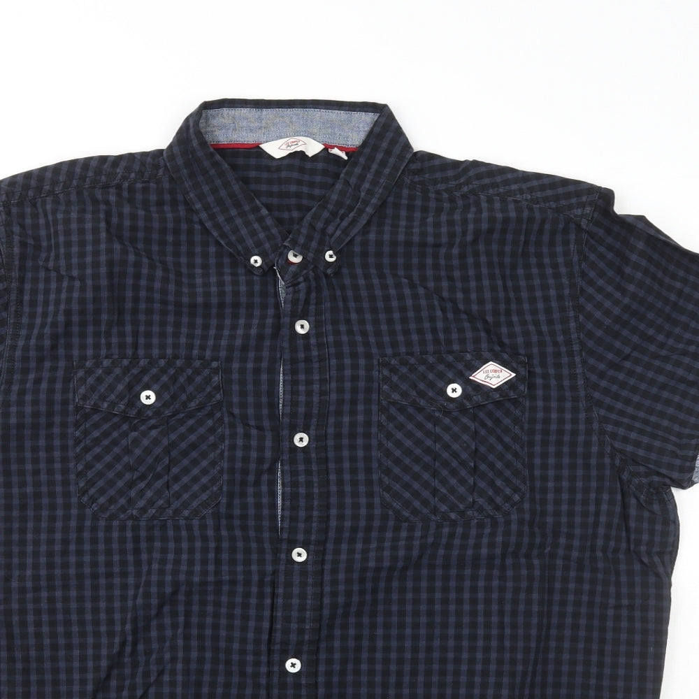 Lee Cooper Mens Blue Striped Polyester  Button-Up Size XL Collared