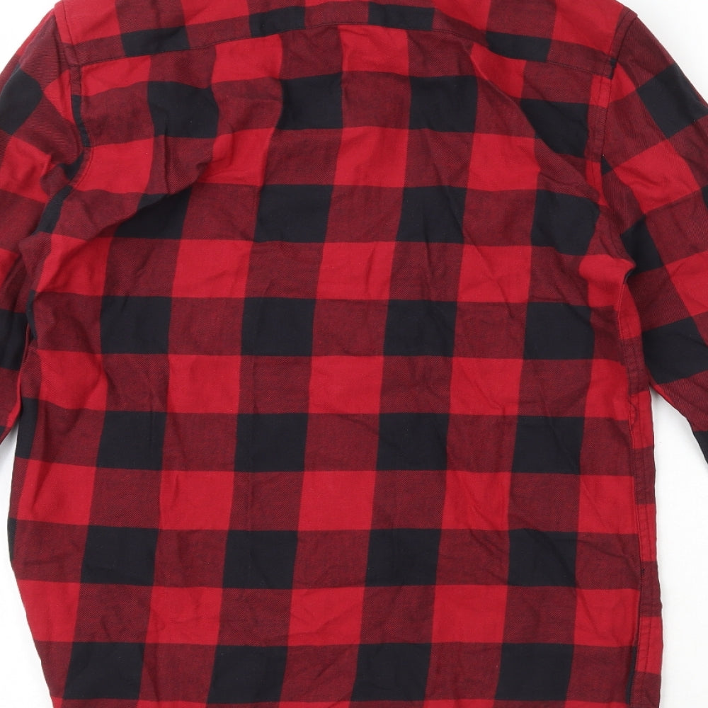 New Look Womens Red Check 100% Cotton Basic Button-Up Size S Collared