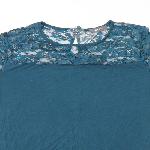 Studio Womens Blue  Polyester Basic Blouse Size 12 Crew Neck - Size 12/14