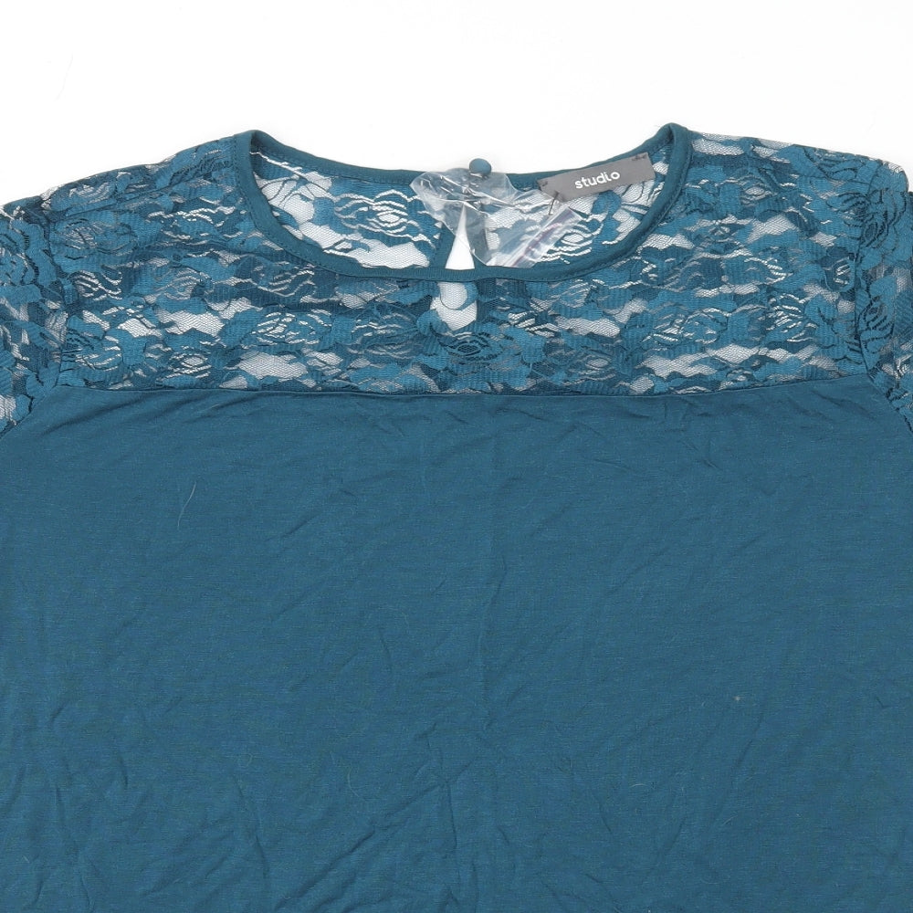 Studio Womens Blue  Polyester Basic Blouse Size 12 Crew Neck - Size 12/14
