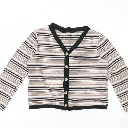 Dazy Womens Multicoloured V-Neck Striped Cotton Cardigan Jumper Size M