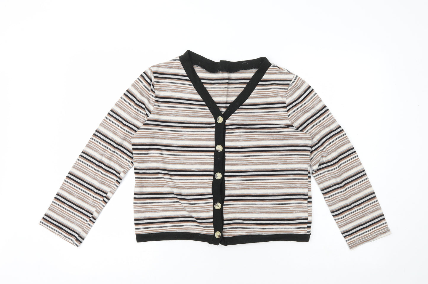 Dazy Womens Multicoloured V-Neck Striped Cotton Cardigan Jumper Size M