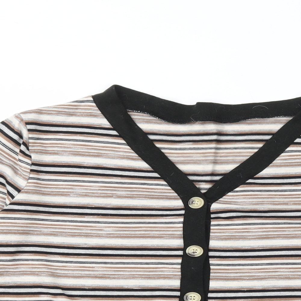 Dazy Womens Multicoloured V-Neck Striped Cotton Cardigan Jumper Size M