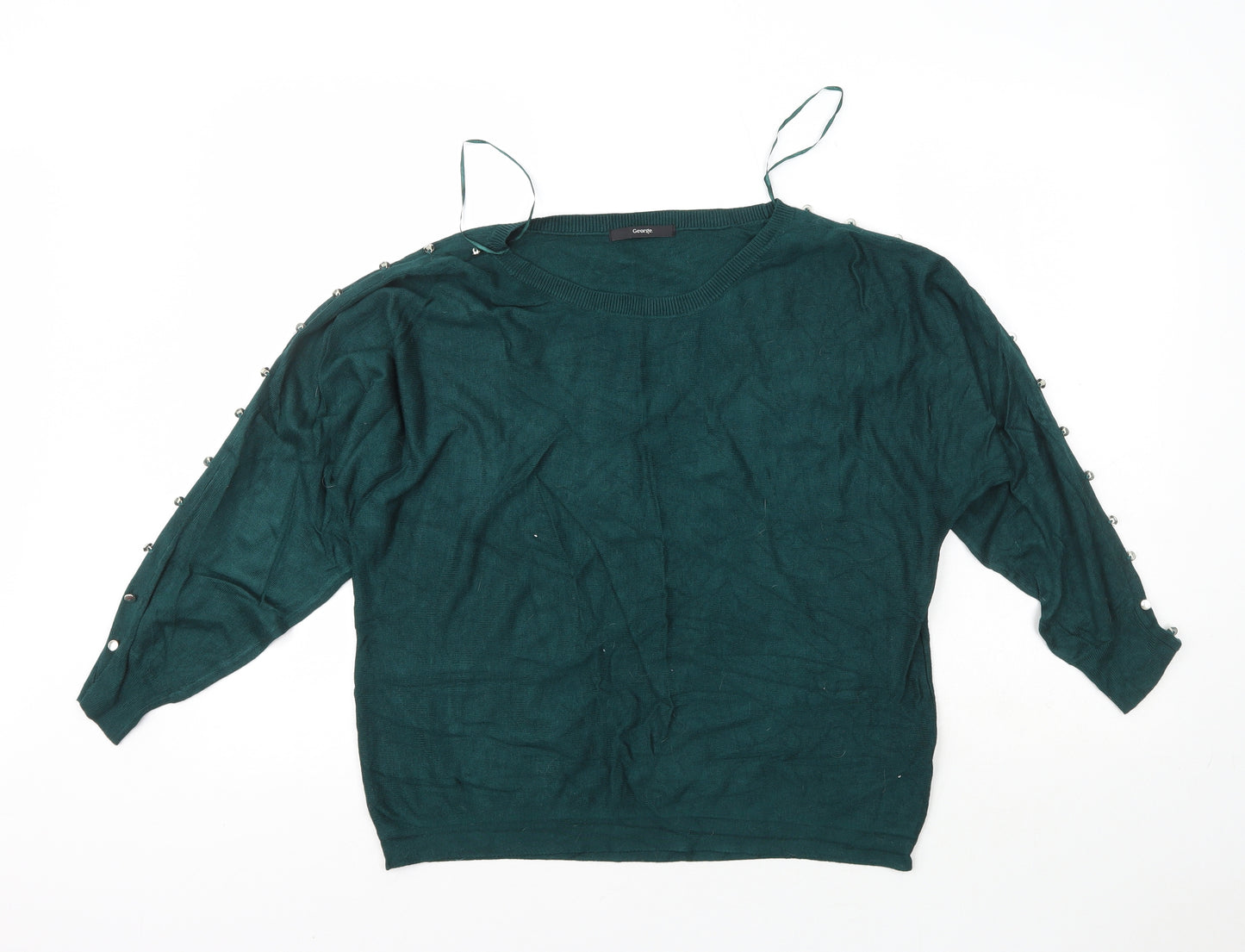 George Womens Green Scoop Neck  Viscose Pullover Jumper Size 12