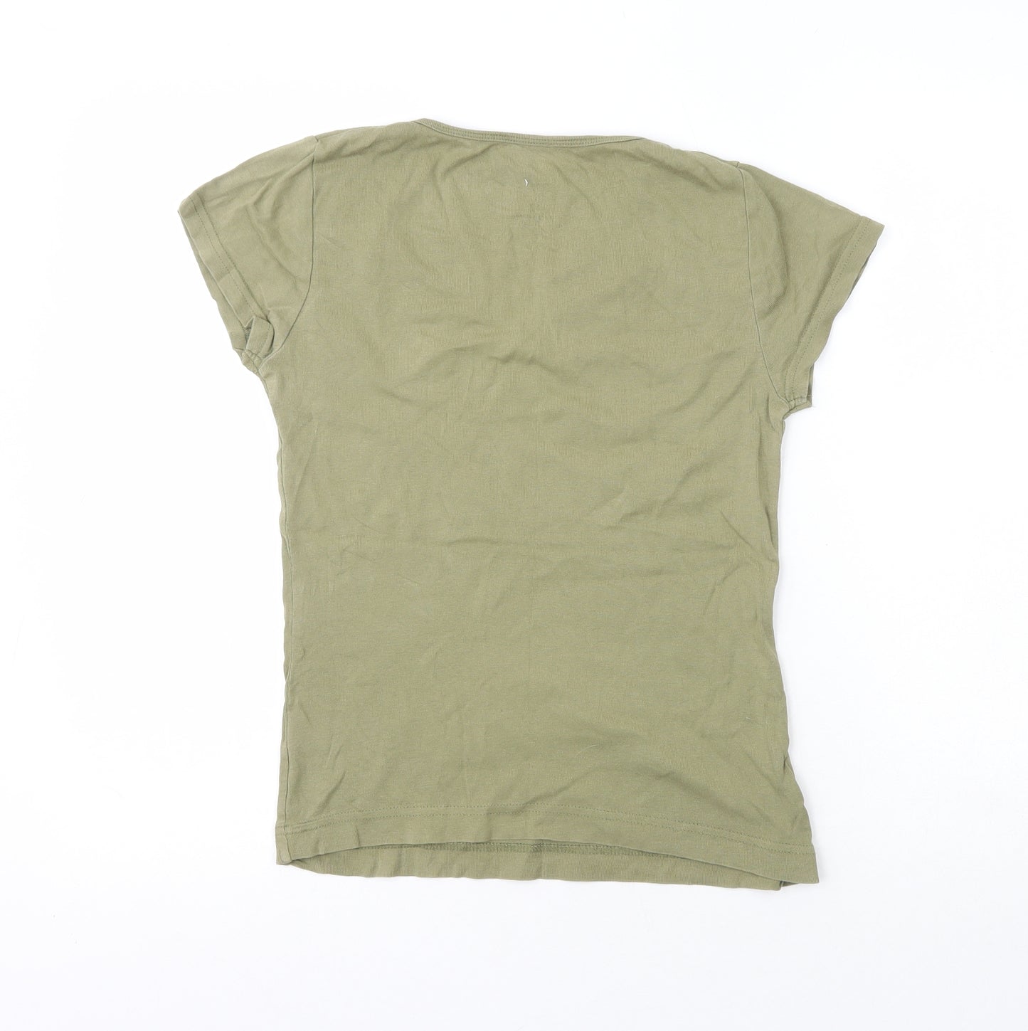 TU Womens Green  100% Cotton Basic T-Shirt Size 12 V-Neck