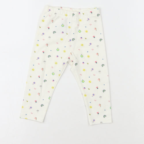 Preworn Girls White  Cotton Sweatpants Leggings Size 6-9 Months   - Sunshine & Rainbow