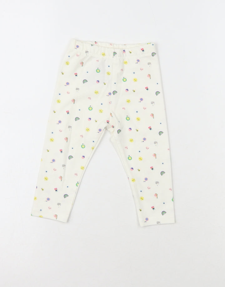 Preworn Girls White Cotton Sweatpants Leggings Size 6-9 Months - Sunshine & Rainbow