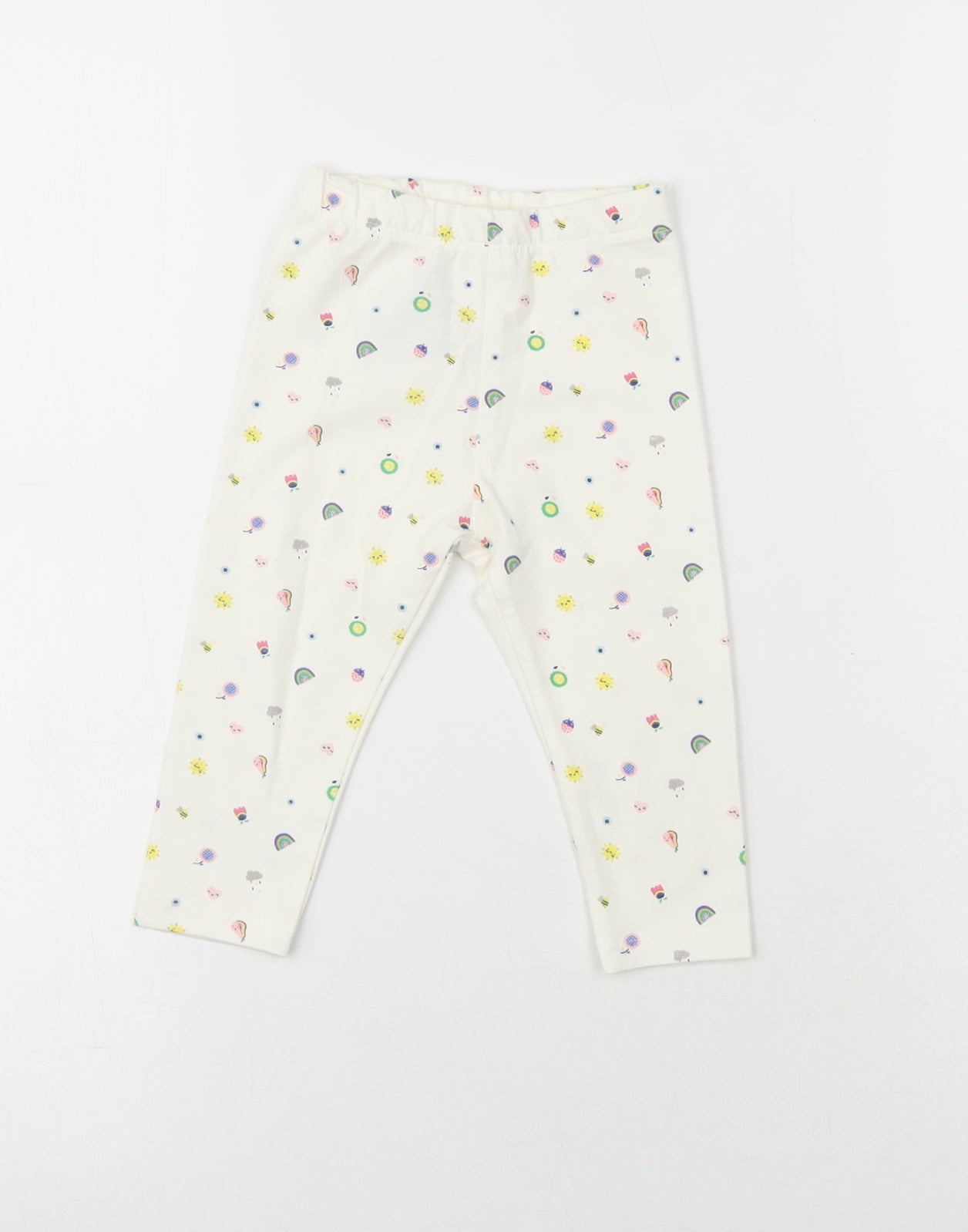 Preworn Girls White  Cotton Sweatpants Leggings Size 6-9 Months   - Sunshine & Rainbow