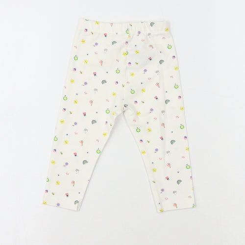 Preworn Girls White  Cotton Sweatpants Leggings Size 6-9 Months   - Sunshine & Rainbow