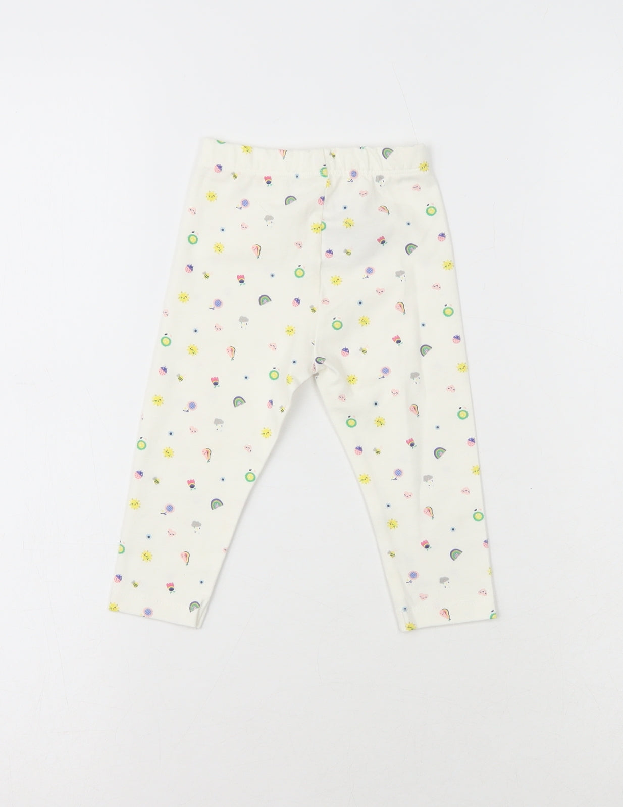 Preworn Girls White  Cotton Sweatpants Leggings Size 6-9 Months   - Sunshine & Rainbow