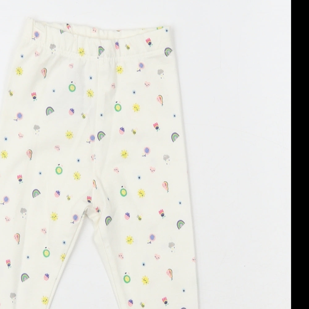 Preworn Girls White  Cotton Sweatpants Leggings Size 6-9 Months   - Sunshine & Rainbow