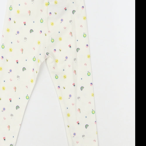Preworn Girls White  Cotton Sweatpants Leggings Size 6-9 Months   - Sunshine & Rainbow