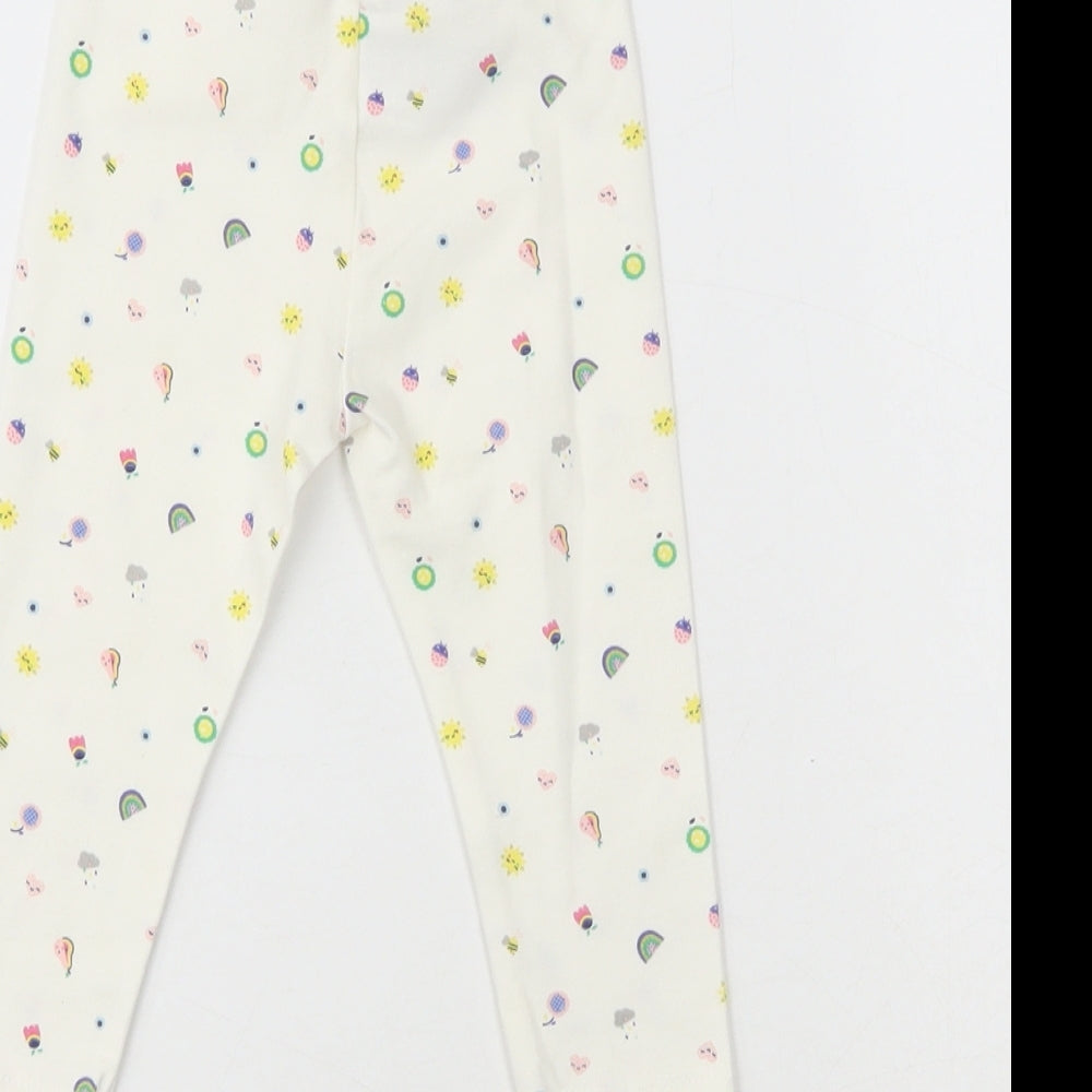 Preworn Girls White  Cotton Sweatpants Leggings Size 6-9 Months   - Sunshine & Rainbow